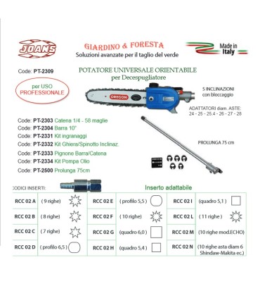 POTATORE JOANS UNIVERSALE ORIENTABILE PER DECESPUGLIATORE CON OLIATORE AUTOMATICO BARRA 10,CATENA 1/4 1,3 58 MAGLIE COMPLETO DI 